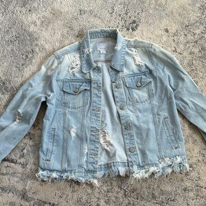 Iris Frayed Light Blue Denim Jacket VINTAGE FOREVER 21